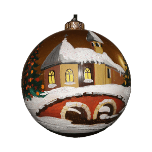 Black handmade christmas ball bridge and snowfield