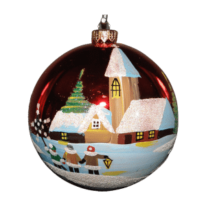 Handmade Christmas ball Bordeaux children in front of the bell tower
