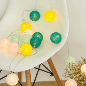 Light garland with white yellow green balls