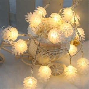 Christmas light garland pine pine cones white