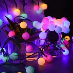 LED light garland with multicolored balls