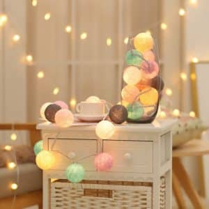Light garland with yellow pink green balls