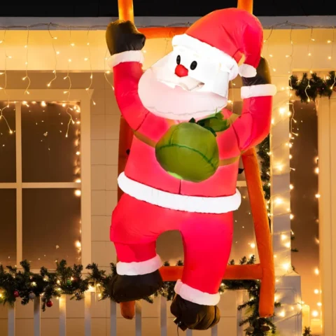 1.8 m inflatable climbing Santa with built-in LEDs, red polyester