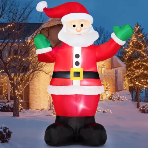 1.8 m inflatable Santa with gift bag and swirling LED lights