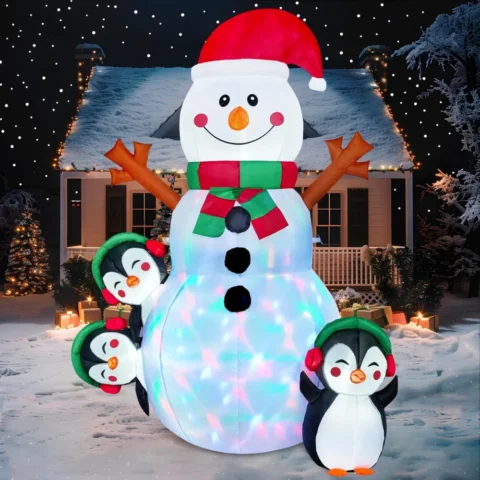 1.8 m shiny inflatable snowman, bright white LEDs, ropes and stakes