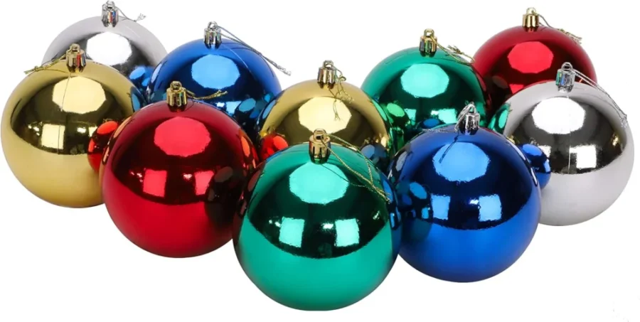 10 extra large 10 cm Christmas baubles in assorted colours