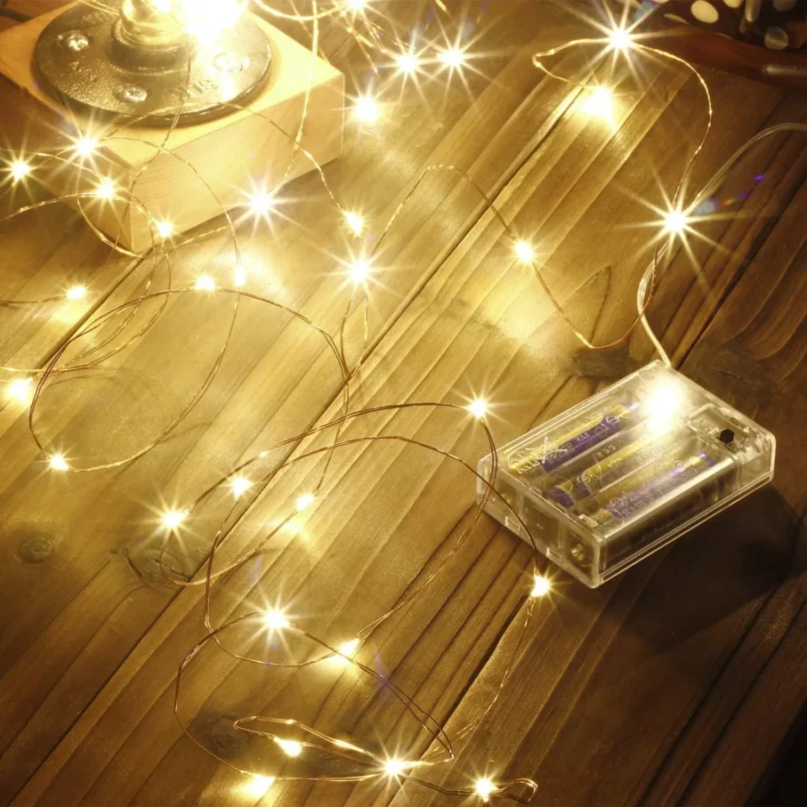10 m battery fairy lights, 100 warm white LEDs on thin copper wire