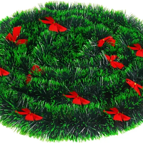 10 m green Christmas garland with 24 red bows, 9 cm wide