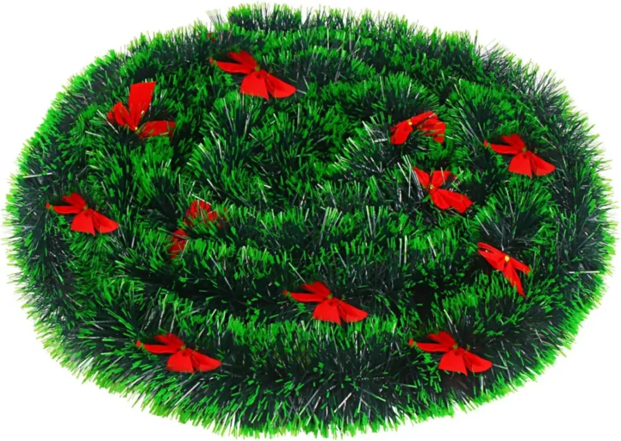 10 m green Christmas garland with 24 red bows, 9 cm wide