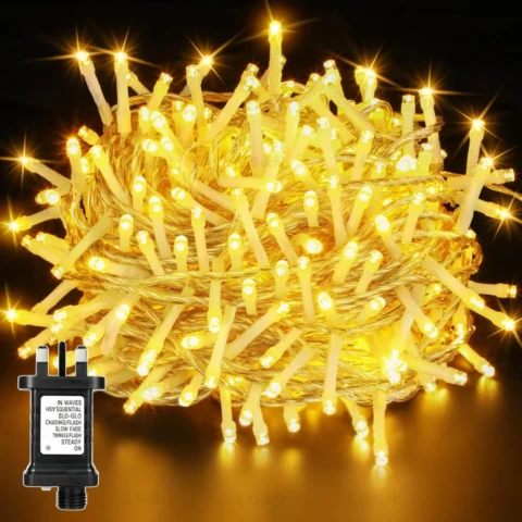 10 m plug-in fairy lights with 100 warm white LEDs, clear cable