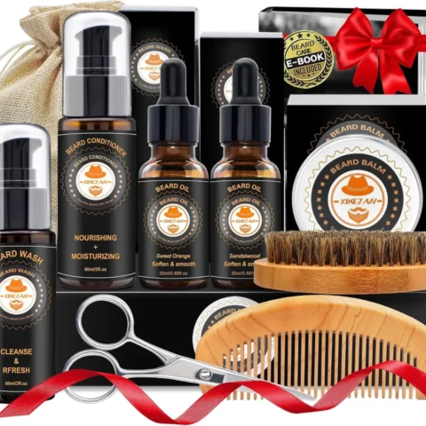 10-piece beard grooming gift set with wash, oil and balm