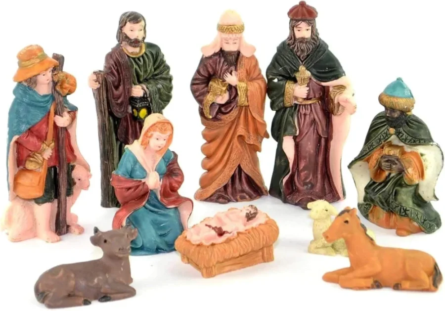 10-piece hand-painted nativity figure set, tallest 9 cm