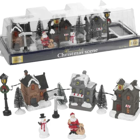 10-piece light-up Christmas town scene with warm white LEDs