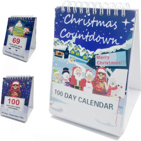 100 day Christmas countdown desk calendar, paper, 16.5 x 10 cm