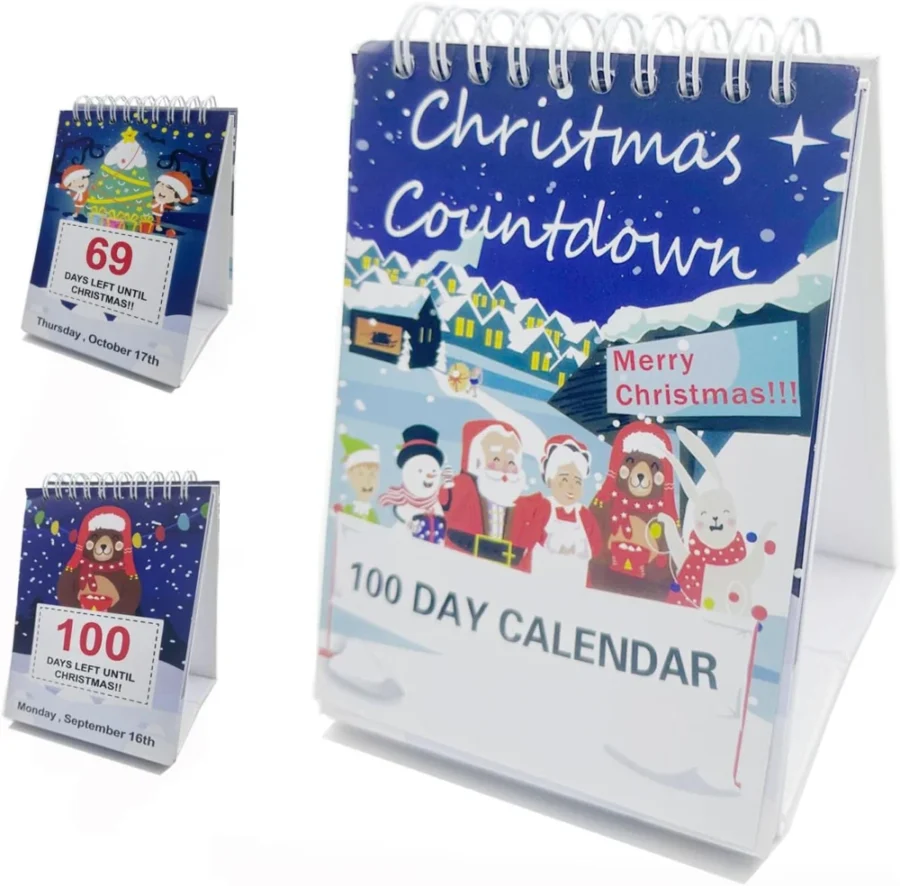 100 day Christmas countdown desk calendar, paper, 16.5 x 10 cm