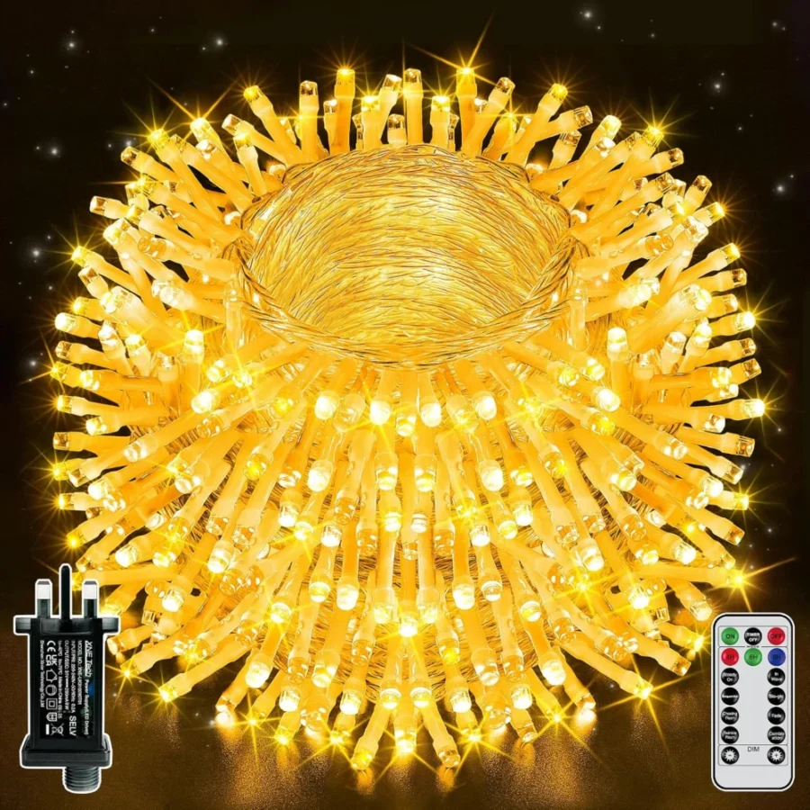 100 m copper wire fairy lights, 1000 LEDs, mains with remote