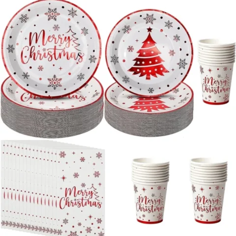 100-piece Christmas tree paper tableware set for 25 guests