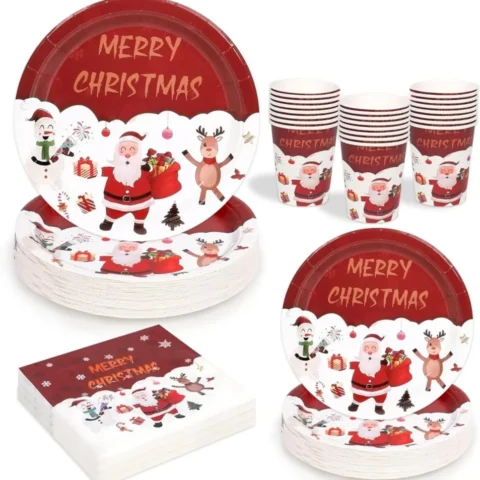 100-piece Santa Claus paper tableware set for 25 guests
