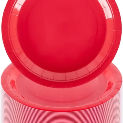 100 plain red paper dessert plates, 18 cm (7 in), matte finish