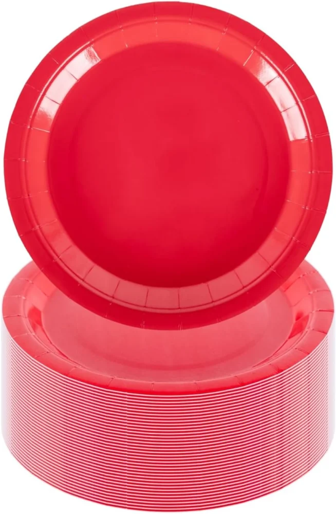 100 plain red paper dessert plates, 18 cm (7 in), matte finish