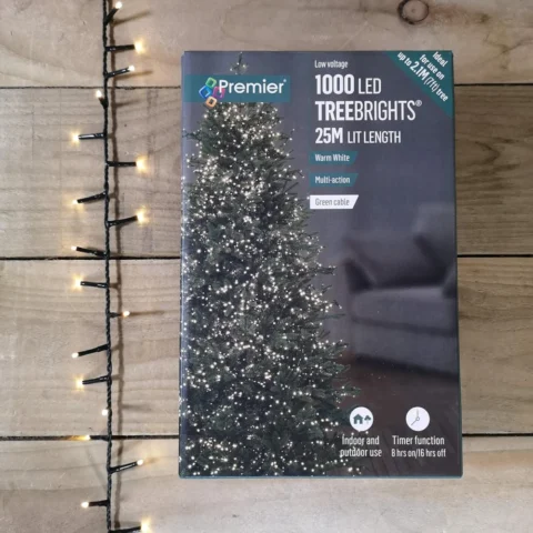 1000 LED multi-action tree lights in warm white with timer