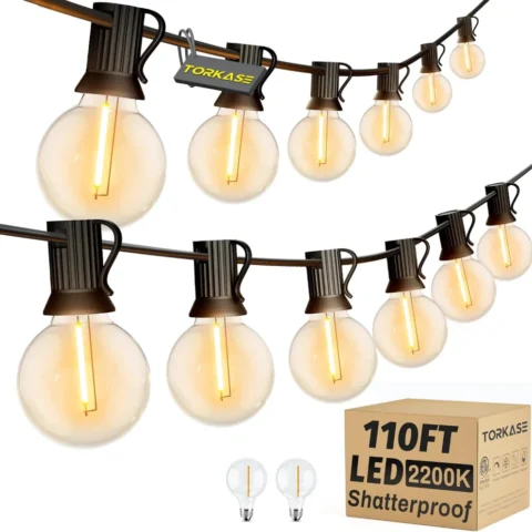 110 ft outdoor festoon lights, 52 G40 shatterproof bulbs, mains
