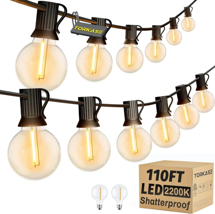 110 ft outdoor festoon lights, 52 G40 shatterproof bulbs, mains