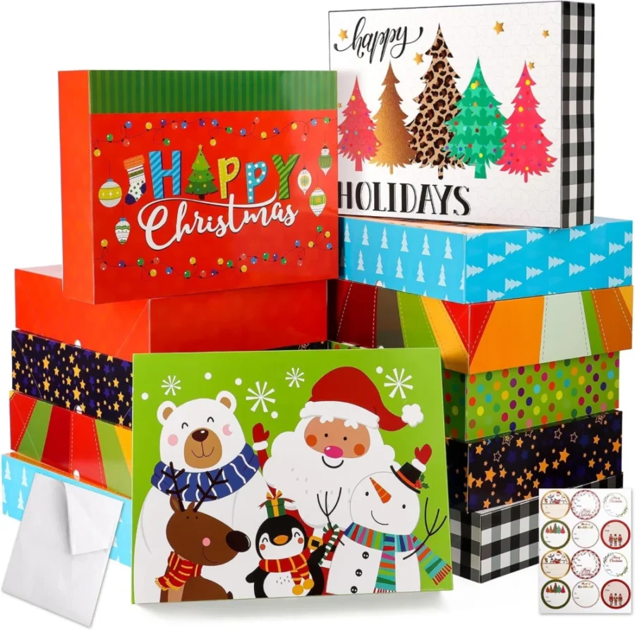 12 extra large Christmas gift boxes with lids, 43 x 33 x 10 cm