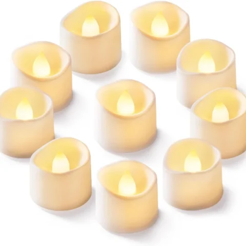 12 flickering warm white LED tea lights, 3.8 cm, no remote or timer