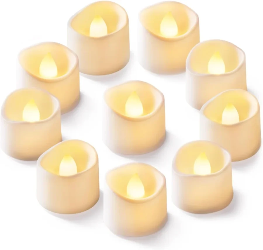 12 flickering warm white LED tea lights, 3.8 cm, no remote or timer