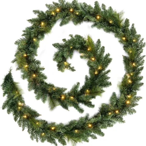 12 ft (3.65 m) pre-lit green garland, 52 warm white LEDs, mains