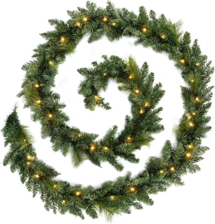 12 ft (3.65 m) pre-lit green garland, 52 warm white LEDs, mains