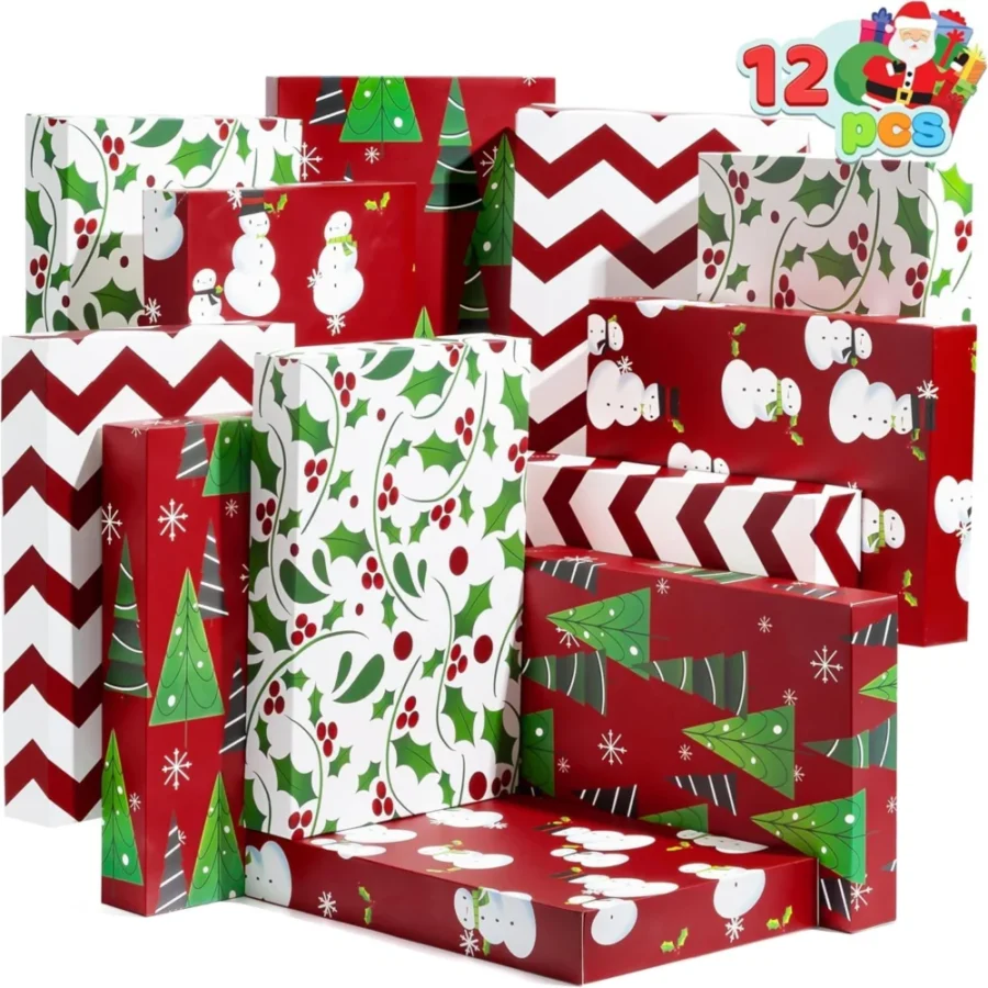 12 glossy Christmas shirt boxes with lids, in 4 designs