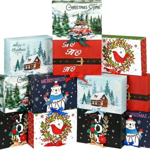 12 kraft paper Christmas gift boxes with lids, 27 x 20 x 8 cm