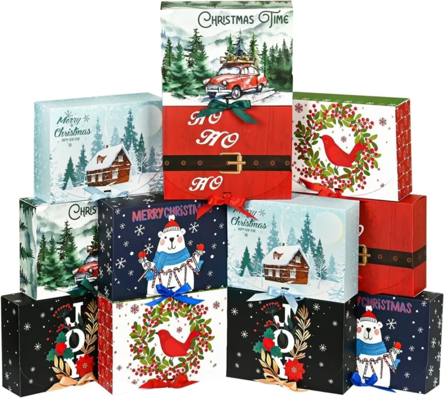 12 kraft paper Christmas gift boxes with lids, 27 x 20 x 8 cm