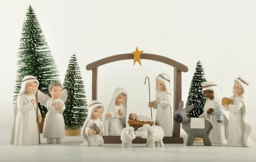 12-piece cream white nativity set, hand painted, 12.7 cm wide