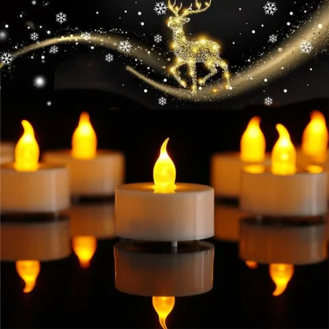 12 warm yellow flickering LED tea lights with sliding switch, 3.8 cm