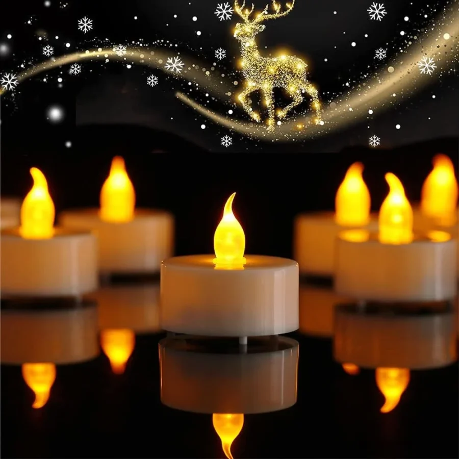 12 warm yellow flickering LED tea lights with sliding switch, 3.8 cm