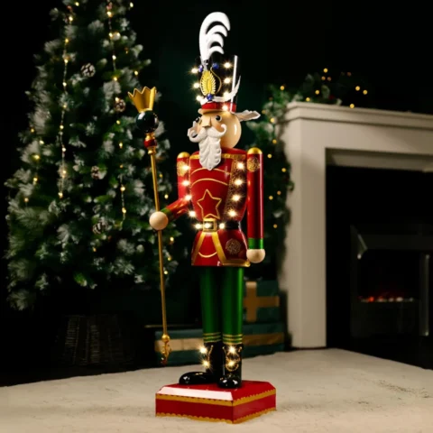 120 cm red and green metal nutcracker with 23 LEDs, battery powered