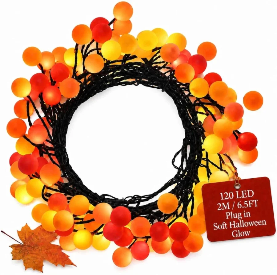 120 LED berry cluster lights, red, orange and yellow, 2 m lit length