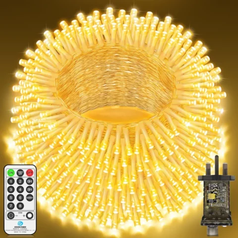 120 m plug-in fairy lights, 1000 warm white LEDs with remote