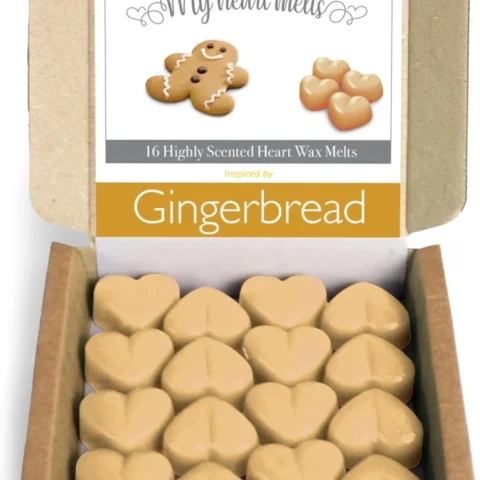 16 gingerbread scented heart wax melts in a gift box, 5 g each