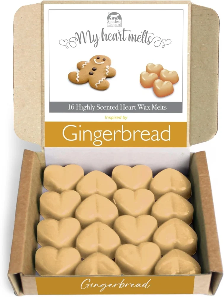 16 gingerbread scented heart wax melts in a gift box, 5 g each