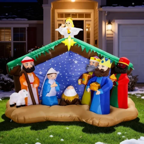 2.4 m inflatable nativity scene, 8 ft, built-in blower and LEDs