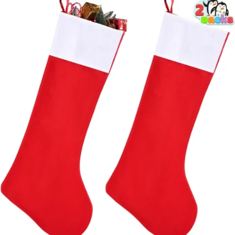 2 jumbo felt Christmas stockings in red and white, 96.5 cm long
