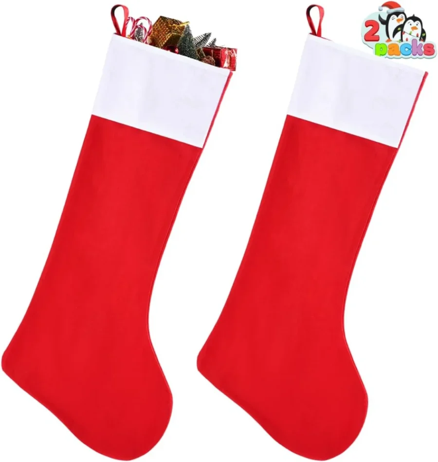 2 jumbo felt Christmas stockings in red and white, 96.5 cm long