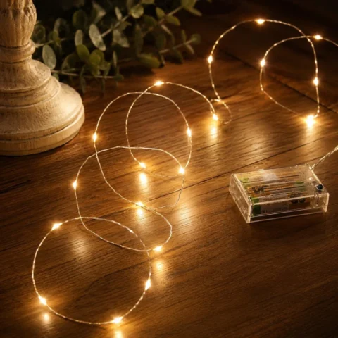 2 m micro fairy lights, 20 warm white LEDs on silver wire