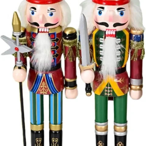 2 multicolour wooden nutcracker soldiers, 30 cm, vintage design