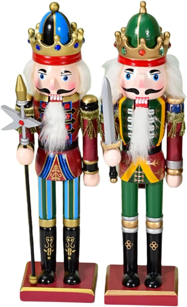 2 multicolour wooden nutcracker soldiers, 30 cm, vintage design