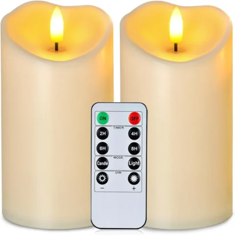 2 waterproof flameless candles in dark ivory, 15 cm, with remote